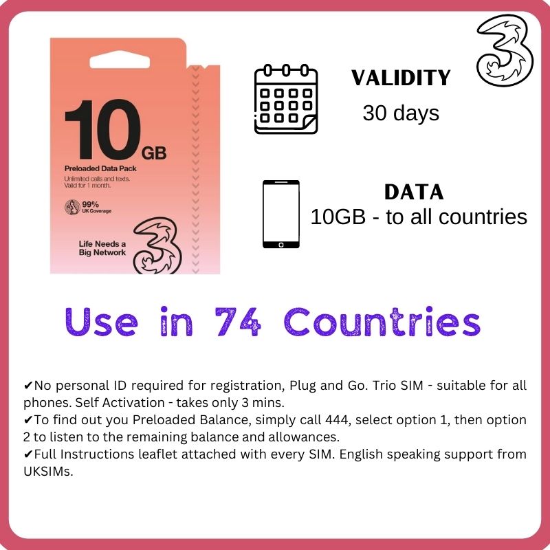 30Days 10GB 74 countries Travel Sim Card Australia, United Kingdom