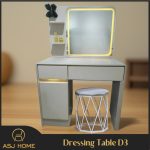 Elegant Light Luxury Design Bedroom Storage Dressing Table with LED Mirror + Stool Set -D3