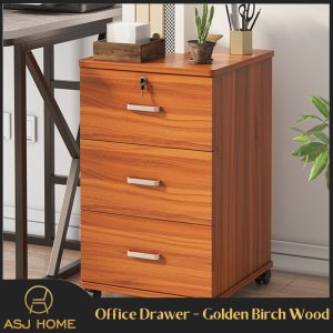 ASJ_Wooden Office 3 Tier Drawers cabinet with drawer lock and flexi wheels